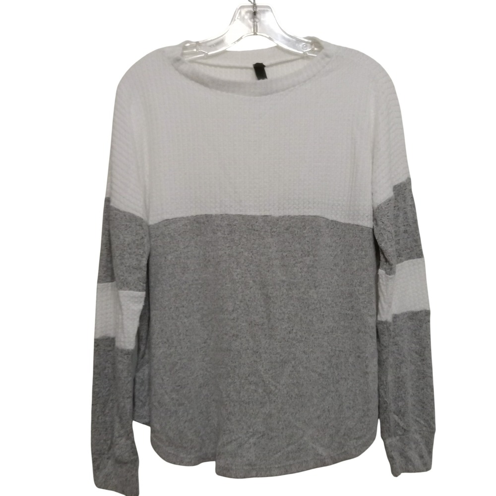 ALYA Francesca's Women Gray White Colorblock Waffle Knit Long‎ Sleeve Top Medium